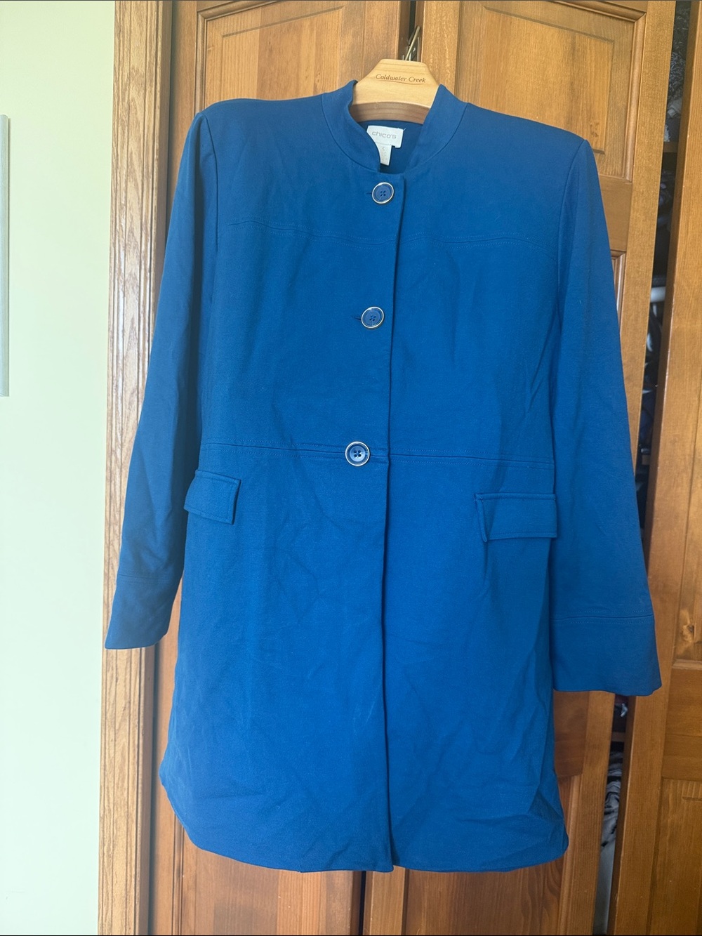 Classic Blue Women's Collarless Coat